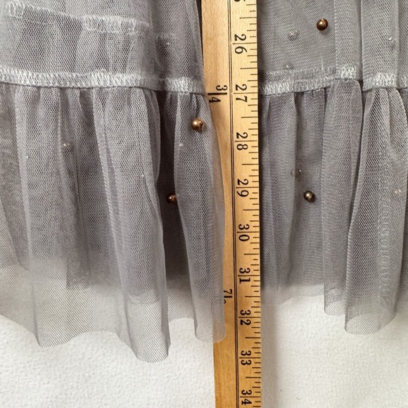 Chicwish Grey Tulle Maxi Skirt Faux Pearl Accents Ruffle Tiered Mesh Romantic - Picture 7 of 7